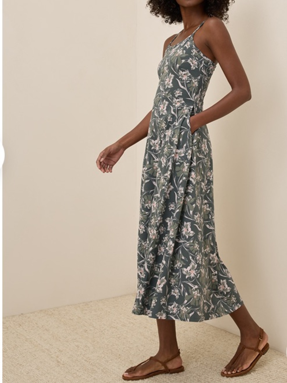 Pact 100% Cotton Fit and Flare Midi Dress Vineyard Floral Castor Grey Large